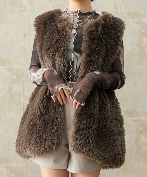 Lull（ルル）の「【Lull / ルル】プードルファーベスト（ベスト・レディース・アイボリー/ライトブラウン/ミント/カーキブラウン/ラベンダー/ベビーピンク・ONESIZE）」の7枚目の写真