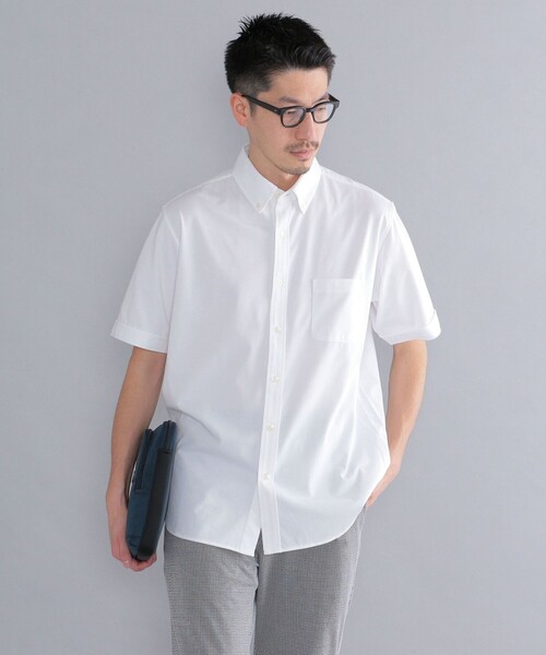 SHIPS(シップス)の「*SHIPS: 〈接触冷感〉 ジャージー ソリッド / クレリック ボタンダウン 半袖 シャツ(シャツ/ブラウス・メンズ・ホワイト/ブラック/ネイビー/ロイヤルブルー/ライトブルー・SMALL/MEDIUM/LARGE/X-LARGE)」の2枚目の写真