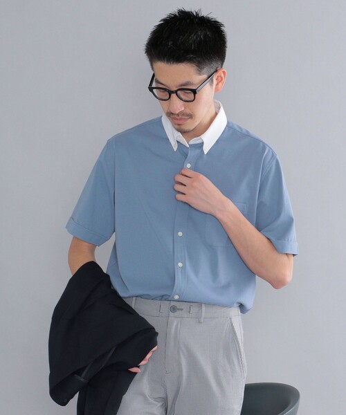 SHIPS(シップス)の「*SHIPS: 〈接触冷感〉 ジャージー ソリッド / クレリック ボタンダウン 半袖 シャツ(シャツ/ブラウス・メンズ・ホワイト/ブラック/ネイビー/ロイヤルブルー/ライトブルー・SMALL/MEDIUM/LARGE/X-LARGE)」の5枚目の写真