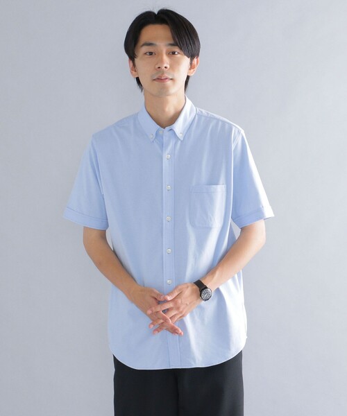 SHIPS(シップス)の「*SHIPS: 〈接触冷感〉 ジャージー ソリッド / クレリック ボタンダウン 半袖 シャツ(シャツ/ブラウス・メンズ・ホワイト/ブラック/ネイビー/ロイヤルブルー/ライトブルー・SMALL/MEDIUM/LARGE/X-LARGE)」の1枚目の写真