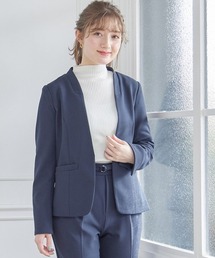 ノーカラージャケット（ブルー・ネイビー/青色系）ファッション通販