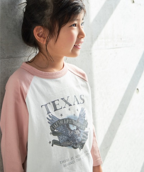 MAKE YOUR DAY（メイクユアデイ）の「TEXASラグラン長袖Tシャツ■80～140cm（Tシャツ/カットソー・キッズ・ピンク/ブラック・90/140/100/120/80/110/130）」の3枚目の写真