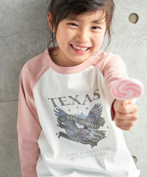 MAKE YOUR DAY（メイクユアデイ）の「TEXASラグラン長袖Tシャツ■80～140cm（Tシャツ/カットソー・キッズ・ピンク/ブラック・90/140/100/120/80/110/130）」の4枚目の写真