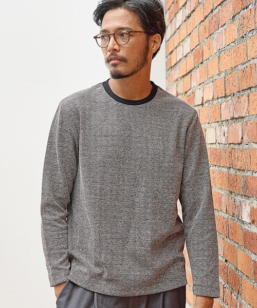 UNION STATION（ユニオンステーション）の「【EFFORTLESS】幾何学柄ジャガードクルーネックロンT（Tシャツ/カットソー・メンズ・ブラック/ブラック系その他/ホワイト・LL/L/M）」の3枚目の写真