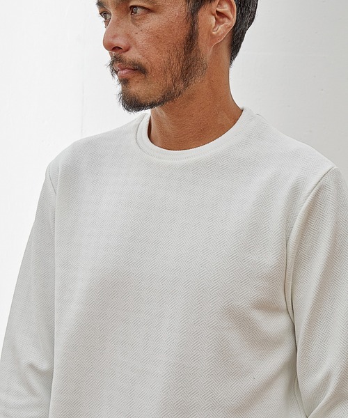 UNION STATION（ユニオンステーション）の「【EFFORTLESS】幾何学柄ジャガードクルーネックロンT（Tシャツ/カットソー・メンズ・ブラック/ブラック系その他/ホワイト・LL/L/M）」の5枚目の写真