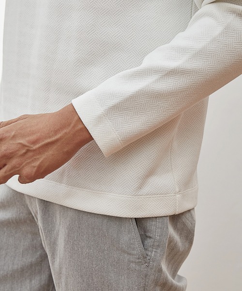 UNION STATION（ユニオンステーション）の「【EFFORTLESS】幾何学柄ジャガードクルーネックロンT（Tシャツ/カットソー・メンズ・ブラック/ブラック系その他/ホワイト・LL/L/M）」の6枚目の写真