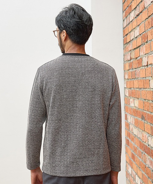 UNION STATION（ユニオンステーション）の「【EFFORTLESS】幾何学柄ジャガードクルーネックロンT（Tシャツ/カットソー・メンズ・ブラック/ブラック系その他/ホワイト・LL/L/M）」の8枚目の写真