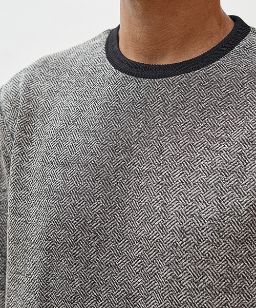 UNION STATION（ユニオンステーション）の「【EFFORTLESS】幾何学柄ジャガードクルーネックロンT（Tシャツ/カットソー・メンズ・ブラック/ブラック系その他/ホワイト・LL/L/M）」の9枚目の写真