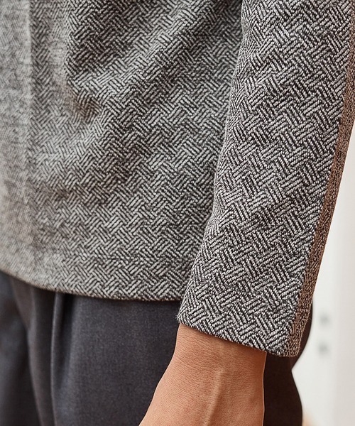 UNION STATION（ユニオンステーション）の「【EFFORTLESS】幾何学柄ジャガードクルーネックロンT（Tシャツ/カットソー・メンズ・ブラック/ブラック系その他/ホワイト・LL/L/M）」の10枚目の写真