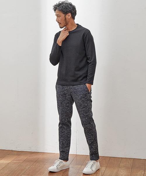 UNION STATION（ユニオンステーション）の「【EFFORTLESS】幾何学柄ジャガードクルーネックロンT（Tシャツ/カットソー・メンズ・ブラック/ブラック系その他/ホワイト・LL/L/M）」の14枚目の写真