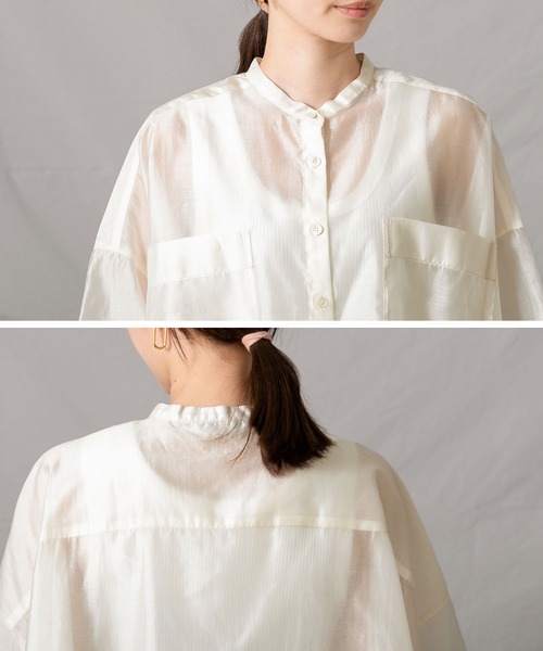 Liyoca（リヨカ）の「Ｔｅシアーバンドカラーシャツ（シャツ/ブラウス・レディース・パープル/オフホワイト・FREE）」の21枚目の写真