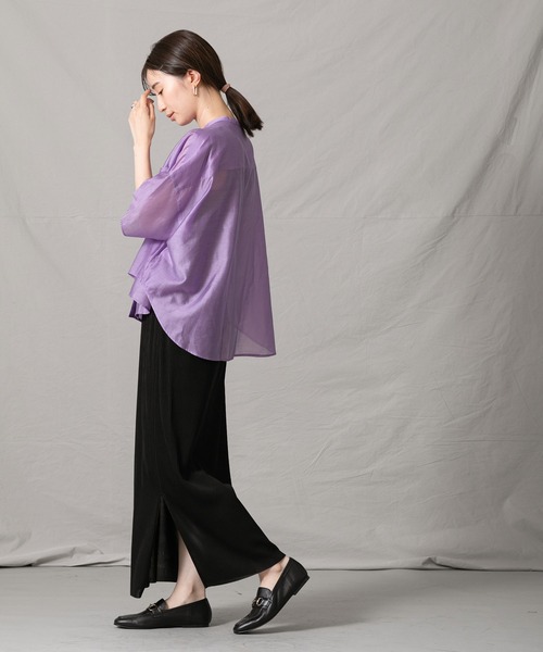 Liyoca（リヨカ）の「Ｔｅシアーバンドカラーシャツ（シャツ/ブラウス・レディース・パープル/オフホワイト・FREE）」の12枚目の写真