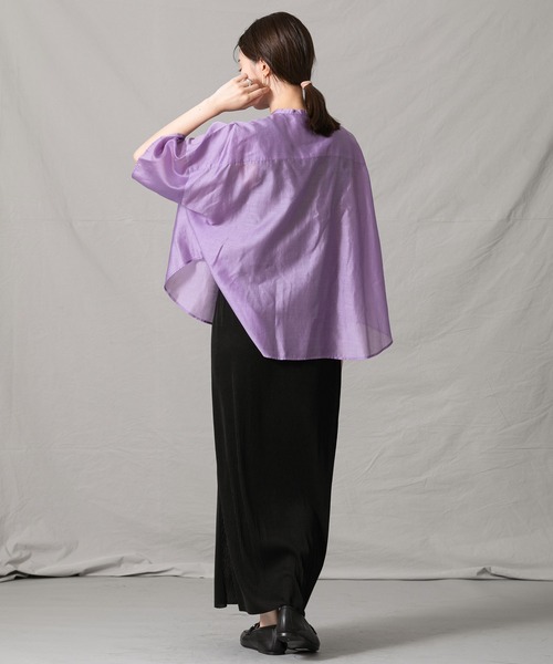 Liyoca（リヨカ）の「Ｔｅシアーバンドカラーシャツ（シャツ/ブラウス・レディース・パープル/オフホワイト・FREE）」の13枚目の写真