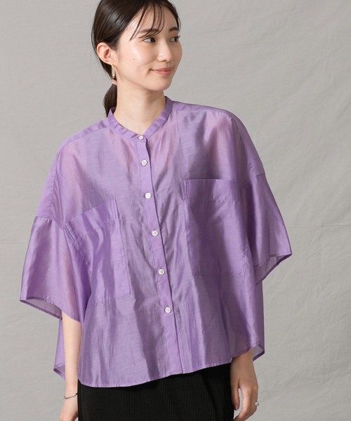 Liyoca（リヨカ）の「Ｔｅシアーバンドカラーシャツ（シャツ/ブラウス・レディース・パープル/オフホワイト・FREE）」の15枚目の写真