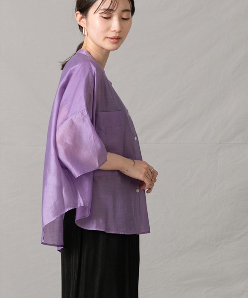 Liyoca（リヨカ）の「Ｔｅシアーバンドカラーシャツ（シャツ/ブラウス・レディース・パープル/オフホワイト・FREE）」の16枚目の写真