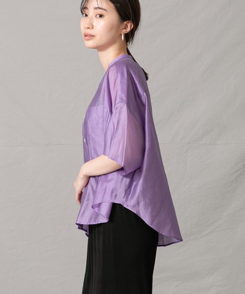 Liyoca（リヨカ）の「Ｔｅシアーバンドカラーシャツ（シャツ/ブラウス・レディース・パープル/オフホワイト・FREE）」の18枚目の写真