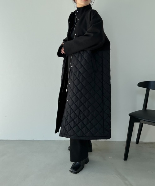y/m by 村岡美里（イムバイムラオカミサト）の「村岡美里×y/m キルト×フェイクウールスタンドコート（その他アウター・レディース・ブラック/カーキ/アイボリー/ブラウン・FREE）」の9枚目の写真