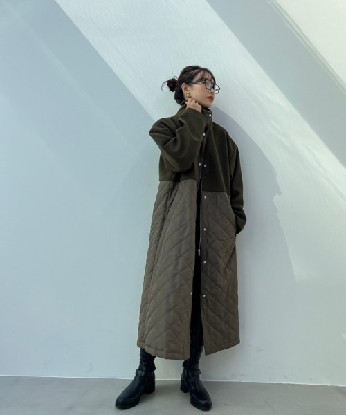 y/m by 村岡美里（イムバイムラオカミサト）の「村岡美里×y/m キルト×フェイクウールスタンドコート（その他アウター・レディース・ブラック/カーキ/アイボリー/ブラウン・FREE）」の15枚目の写真