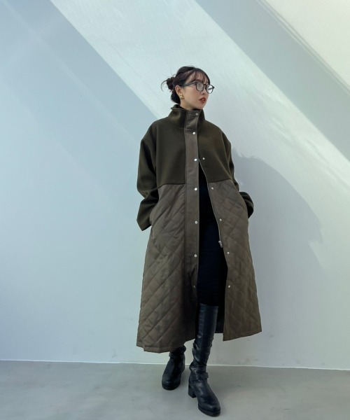 y/m by 村岡美里（イムバイムラオカミサト）の「村岡美里×y/m キルト×フェイクウールスタンドコート（その他アウター・レディース・ブラック/カーキ/アイボリー/ブラウン・FREE）」の16枚目の写真