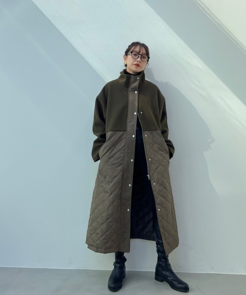 y/m by 村岡美里（イムバイムラオカミサト）の「村岡美里×y/m キルト×フェイクウールスタンドコート（その他アウター・レディース・ブラック/カーキ/アイボリー/ブラウン・FREE）」の17枚目の写真