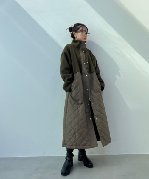 y/m by 村岡美里（イムバイムラオカミサト）の「村岡美里×y/m キルト×フェイクウールスタンドコート（その他アウター・レディース・ブラック/カーキ/アイボリー/ブラウン・FREE）」の18枚目の写真