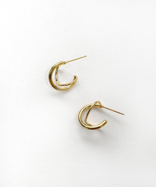 セール】【金属アレルギー対応】 ダブル クロス フープピアス