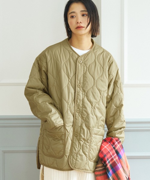 coca（coca）（コカ）の「【WEB限定セール】＼新色登場／ユニセックス　キルトライナーアウター（ノーカラージャケット・レディース・ブラック/カーキ/ダークグリーン/アイボリー・M/L）」の4枚目の写真