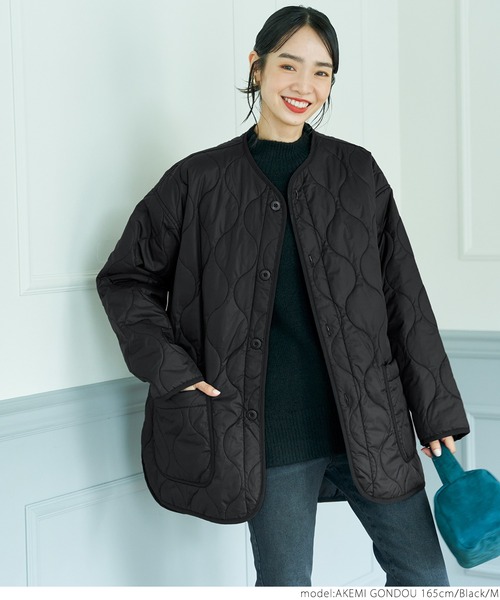 coca（coca）（コカ）の「【WEB限定セール】＼新色登場／ユニセックス　キルトライナーアウター（ノーカラージャケット・レディース・ブラック/カーキ/ダークグリーン/アイボリー・M/L）」の5枚目の写真