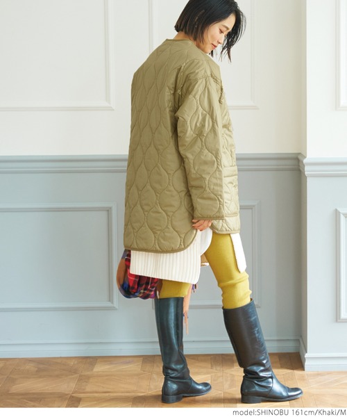 coca（coca）（コカ）の「【WEB限定セール】＼新色登場／ユニセックス　キルトライナーアウター（ノーカラージャケット・レディース・ブラック/カーキ/ダークグリーン/アイボリー・M/L）」の13枚目の写真