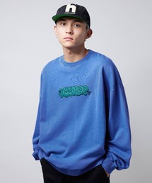 【NYUDROP】GRAFFITI LOGO PIGMENT DYED CREWNECK SWEAT / グラフィックロゴ刺繍 ピグメント裏毛クルーネックスウェット