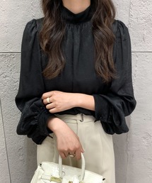 ボリューム袖スタンドカラーブラウス