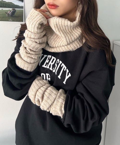 moment+（モーメントプラス）の「リブニットネックウォーマー＆アームウォーマー2Pセット（ネックウォーマー/スヌード・レディース・ブラック/ベージュ/アイボリー/チャコールグレー/ブラウン・FREE）」の9枚目の写真