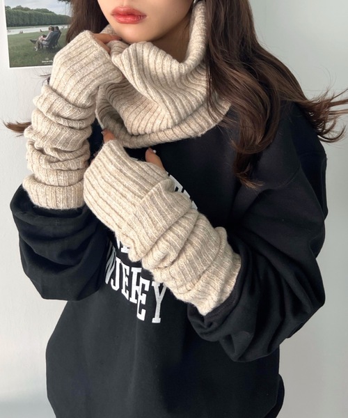 moment+（モーメントプラス）の「リブニットネックウォーマー＆アームウォーマー2Pセット（ネックウォーマー/スヌード・レディース・ブラック/ベージュ/アイボリー/チャコールグレー/ブラウン・FREE）」の12枚目の写真