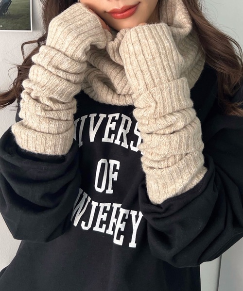 moment+（モーメントプラス）の「リブニットネックウォーマー＆アームウォーマー2Pセット（ネックウォーマー/スヌード・レディース・ブラック/ベージュ/アイボリー/チャコールグレー/ブラウン・FREE）」の18枚目の写真
