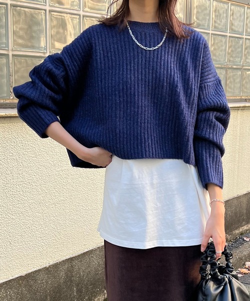 Lui's（ルイス）の「ヤク混ショートニットトップス(ロンTセット)（ニット/セーター・レディース・ブラウン/ブラック/ブルー・FREE）」の3枚目の写真