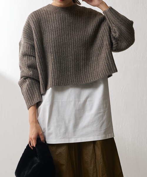 Lui's（ルイス）の「ヤク混ショートニットトップス(ロンTセット)（ニット/セーター・レディース・ブラウン/ブラック/ブルー・FREE）」の10枚目の写真