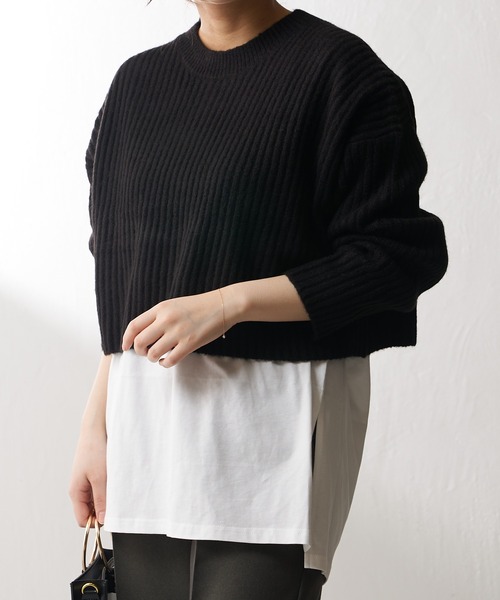 Lui's（ルイス）の「ヤク混ショートニットトップス(ロンTセット)（ニット/セーター・レディース・ブラウン/ブラック/ブルー・FREE）」の6枚目の写真