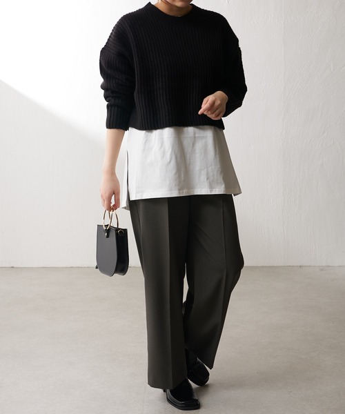 Lui's（ルイス）の「ヤク混ショートニットトップス(ロンTセット)（ニット/セーター・レディース・ブラウン/ブラック/ブルー・FREE）」の8枚目の写真