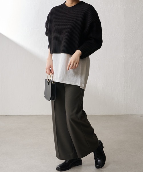 Lui's（ルイス）の「ヤク混ショートニットトップス(ロンTセット)（ニット/セーター・レディース・ブラウン/ブラック/ブルー・FREE）」の9枚目の写真