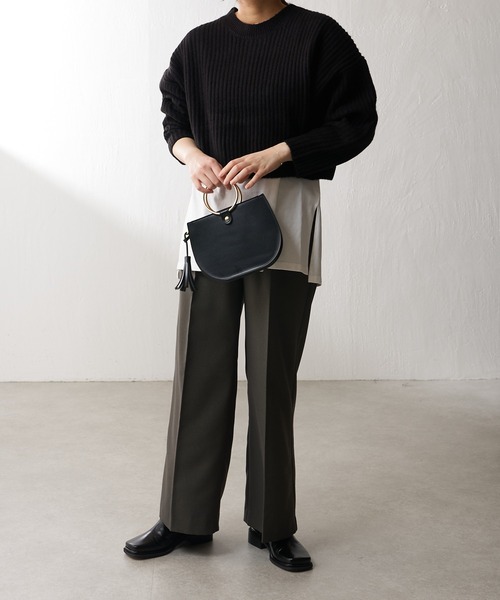 Lui's（ルイス）の「ヤク混ショートニットトップス(ロンTセット)（ニット/セーター・レディース・ブラウン/ブラック/ブルー・FREE）」の7枚目の写真