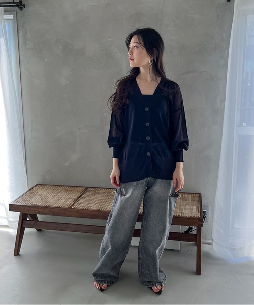 feepur（フェピュール）の「ミドルオーバーシアーカーディガン（カーディガン/ボレロ・レディース・ブラック/ブルー/オフホワイト/グレー/ピンク・MEDIUM）」の18枚目の写真