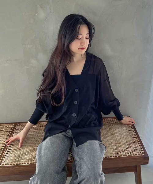 feepur（フェピュール）の「ミドルオーバーシアーカーディガン（カーディガン/ボレロ・レディース・ブラック/ブルー/オフホワイト/グレー/ピンク・MEDIUM）」の19枚目の写真