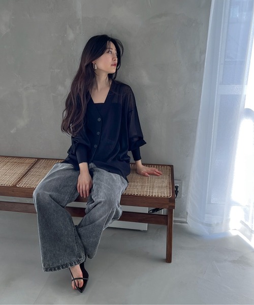 feepur（フェピュール）の「ミドルオーバーシアーカーディガン（カーディガン/ボレロ・レディース・ブラック/ブルー/オフホワイト/グレー/ピンク・MEDIUM）」の21枚目の写真