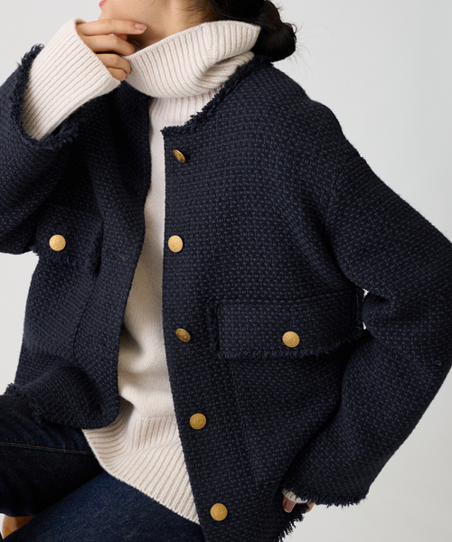 journal standard L'essage（ジャーナルスタンダードレサージュ）の「《追加3》GIOLICAツイードワイドジャケット（ノーカラージャケット・レディース・アイボリー/ネイビー・FREE）」の9枚目の写真