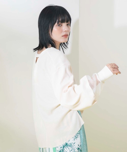 Eimee Law(エイミーロウ)の「シアースリーブ2WAYワッフルプルオーバー(Tシャツ/カットソー・レディース・ブラック/アイボリー・38)」の6枚目の写真