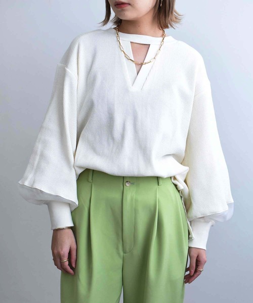 Eimee Law(エイミーロウ)の「シアースリーブ2WAYワッフルプルオーバー(Tシャツ/カットソー・レディース・ブラック/アイボリー・38)」の14枚目の写真