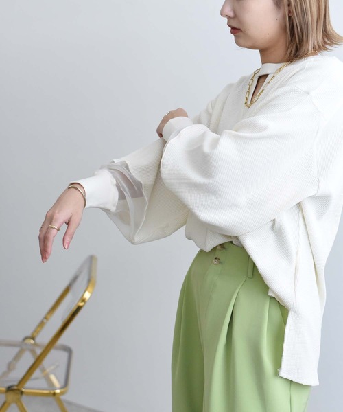Eimee Law(エイミーロウ)の「シアースリーブ2WAYワッフルプルオーバー(Tシャツ/カットソー・レディース・ブラック/アイボリー・38)」の15枚目の写真