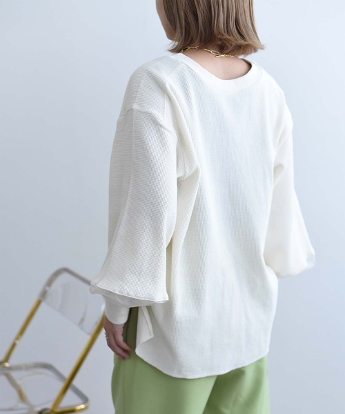 Eimee Law(エイミーロウ)の「シアースリーブ2WAYワッフルプルオーバー(Tシャツ/カットソー・レディース・ブラック/アイボリー・38)」の16枚目の写真