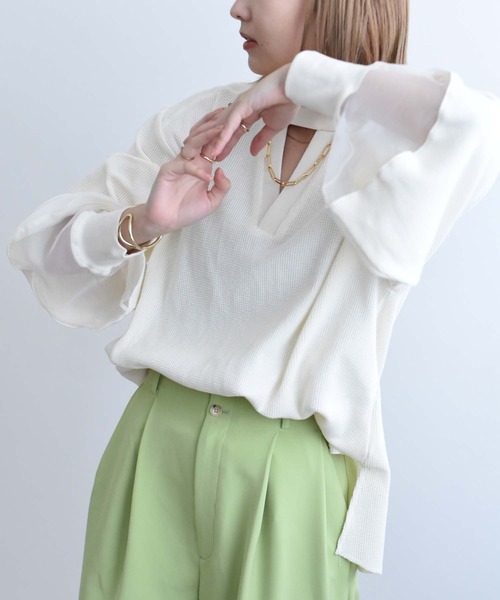 Eimee Law(エイミーロウ)の「シアースリーブ2WAYワッフルプルオーバー(Tシャツ/カットソー・レディース・ブラック/アイボリー・38)」の17枚目の写真