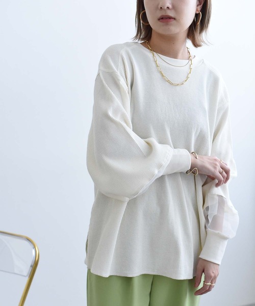 Eimee Law(エイミーロウ)の「シアースリーブ2WAYワッフルプルオーバー(Tシャツ/カットソー・レディース・ブラック/アイボリー・38)」の22枚目の写真